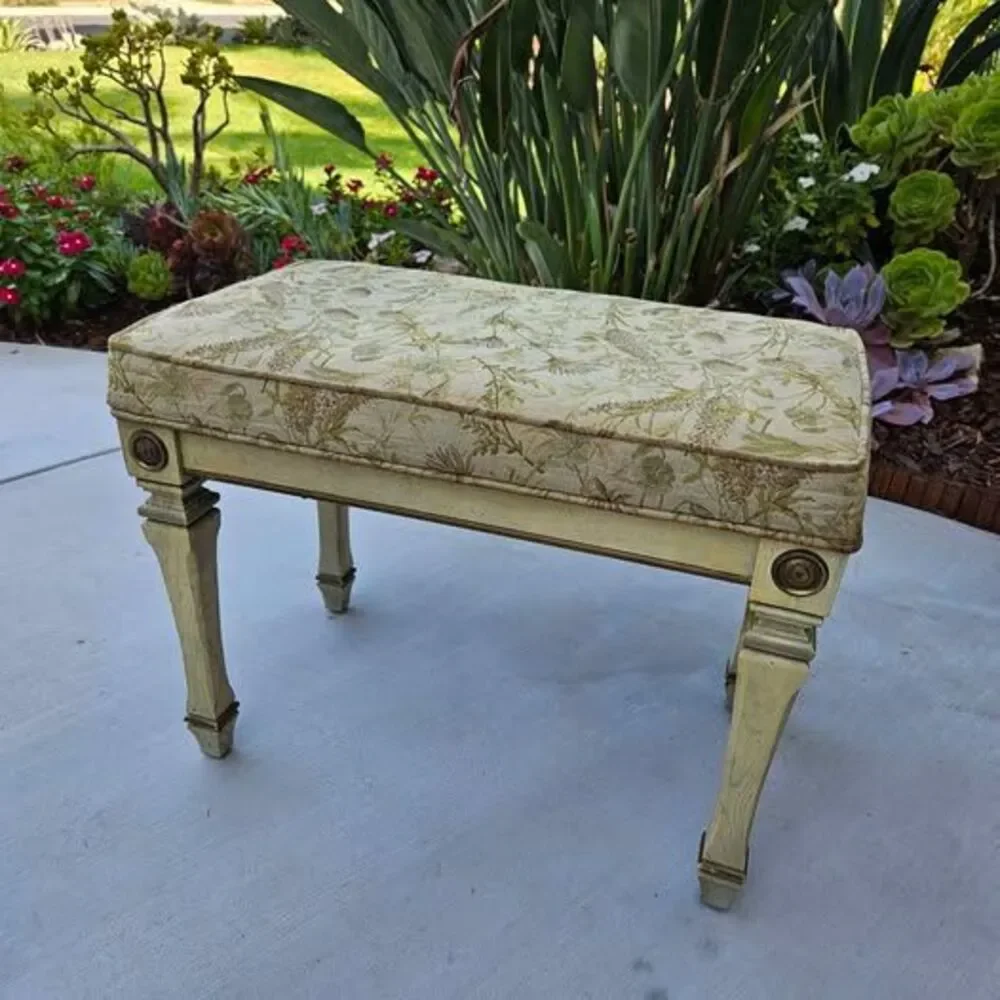 Vintage Floral Tapestry Vanity Bench